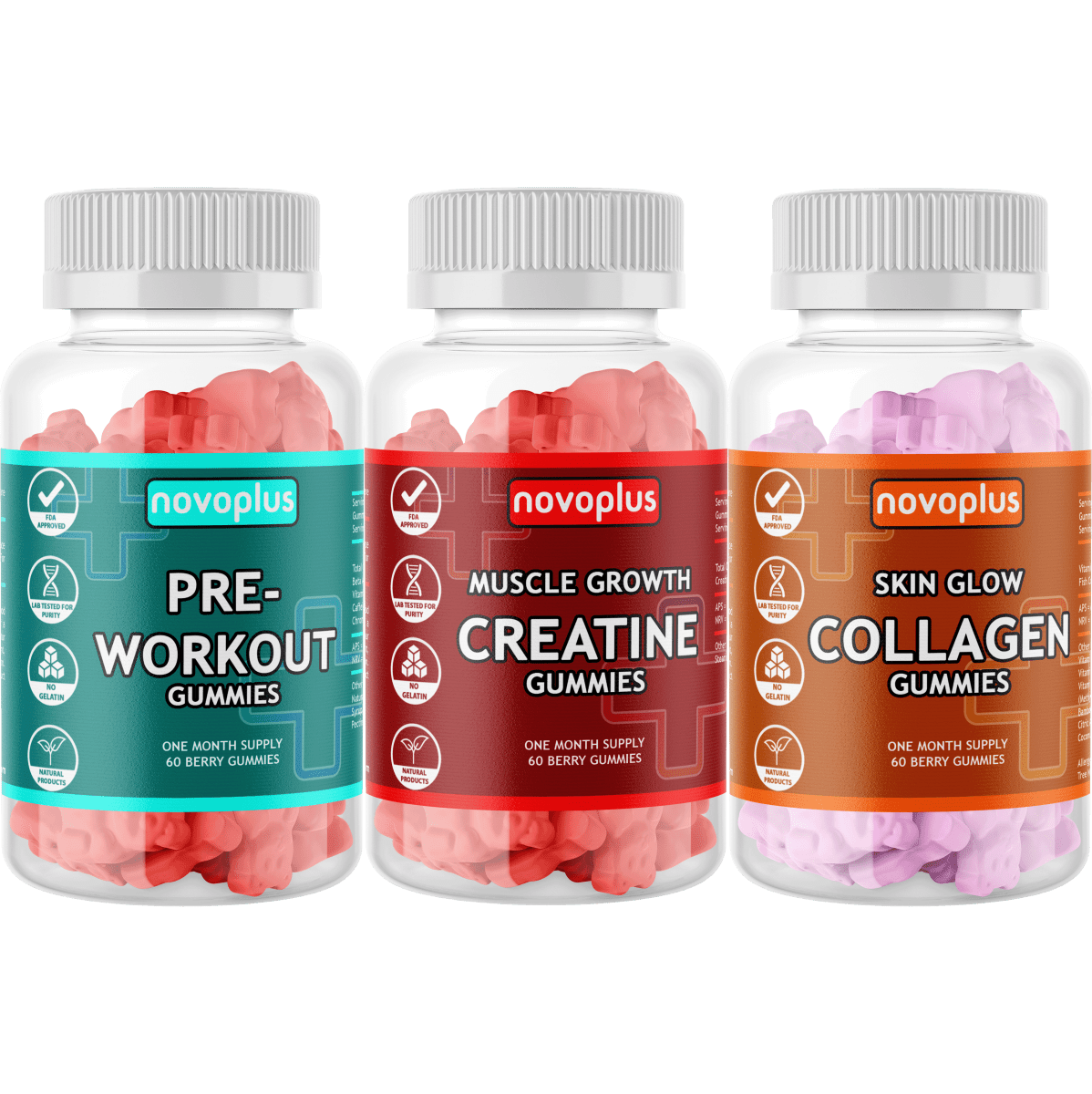 Creatine + Collagen + Pre - Workout Gummies Bundle - Novoplus